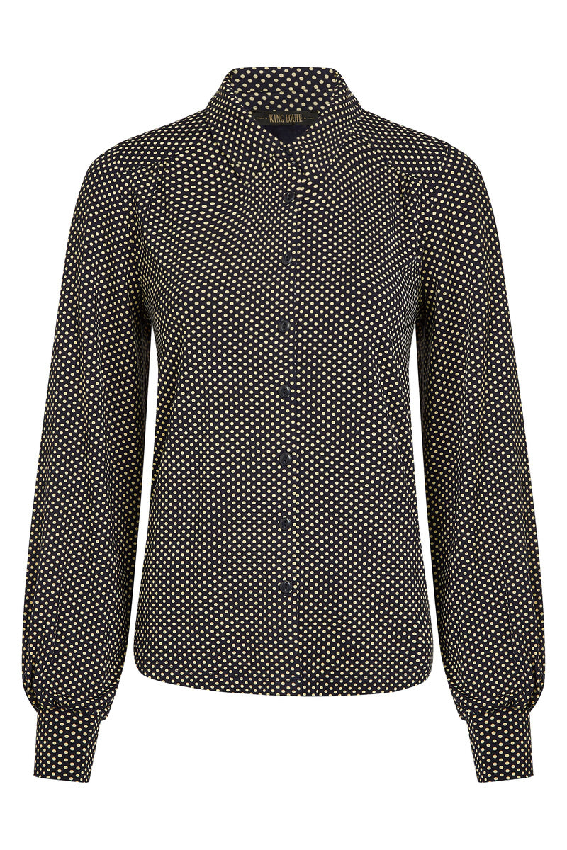 Blauw met witte blouse met lange mouw 