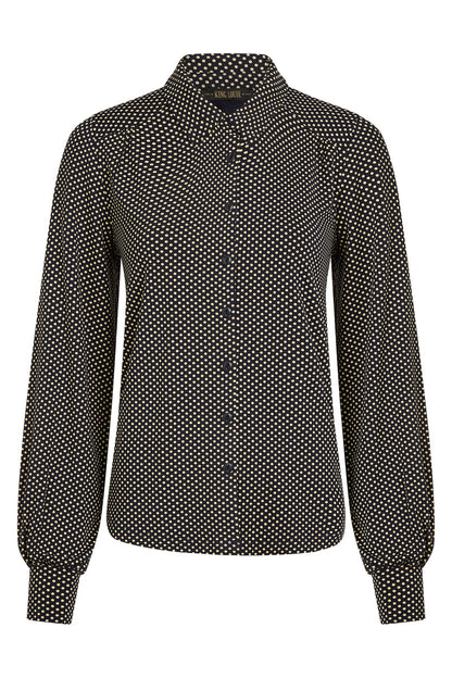 Blauw met witte blouse met lange mouw 