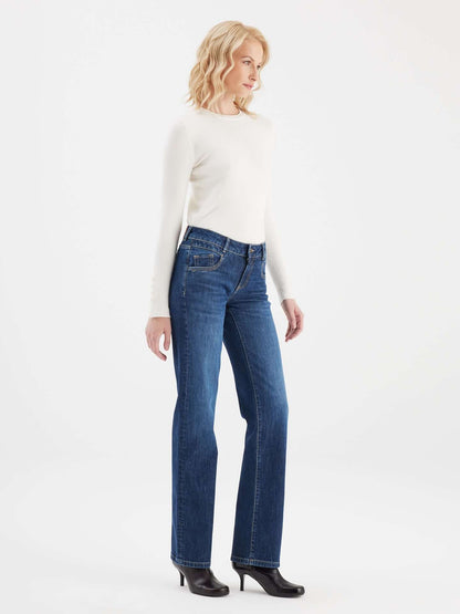 donkerblauwe mid waist jeans