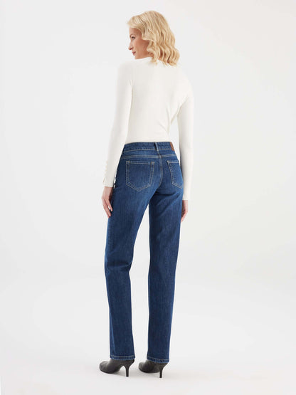 donkerblauwe mid waist jeans
