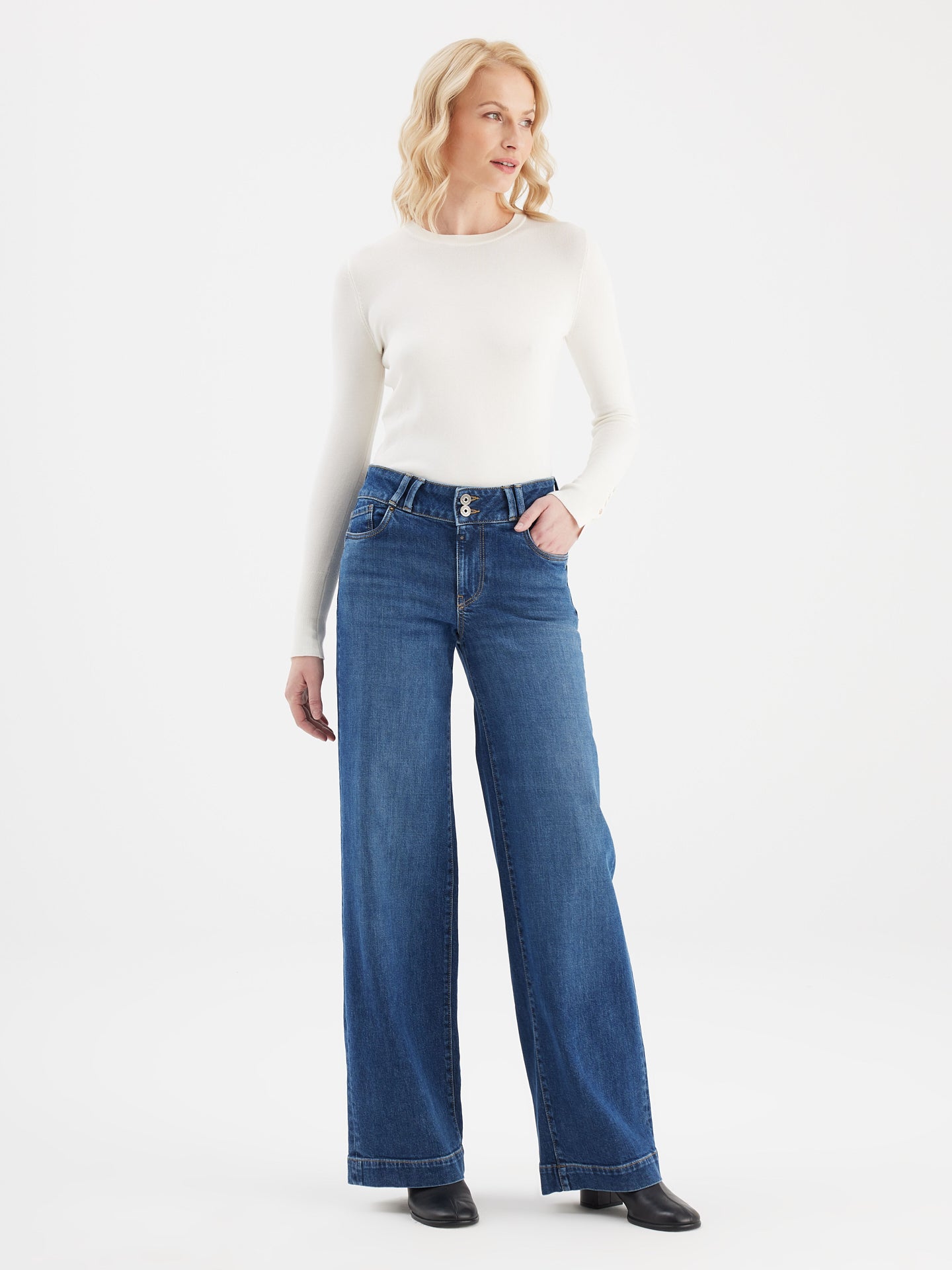 Mid Waist Full Length 5 Pocket Jeans