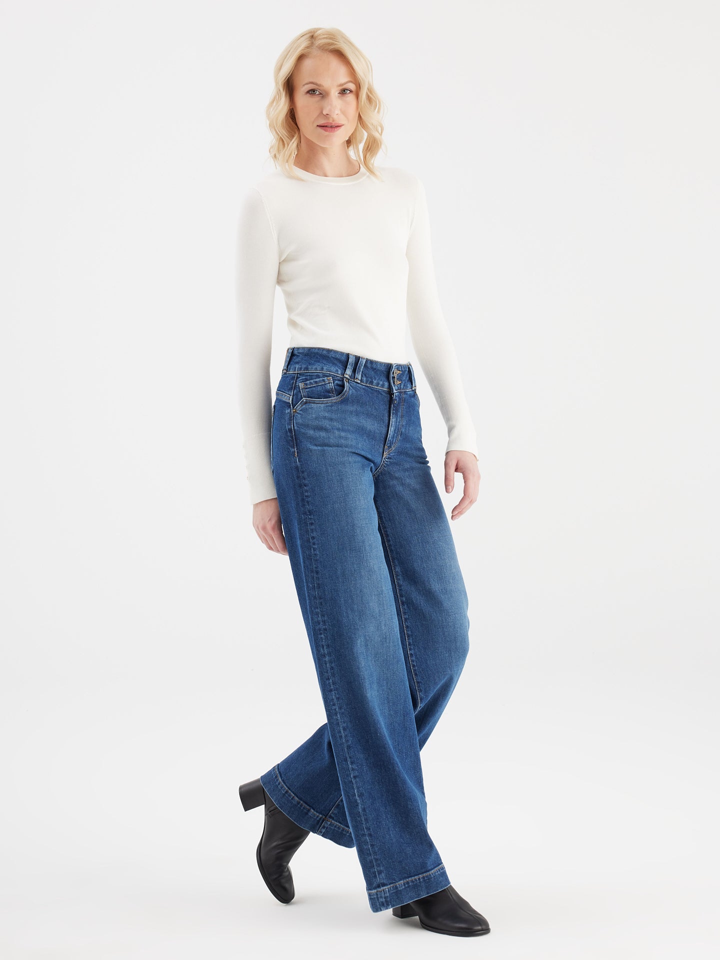Mid Waist Full Length 5 Pocket Jeans