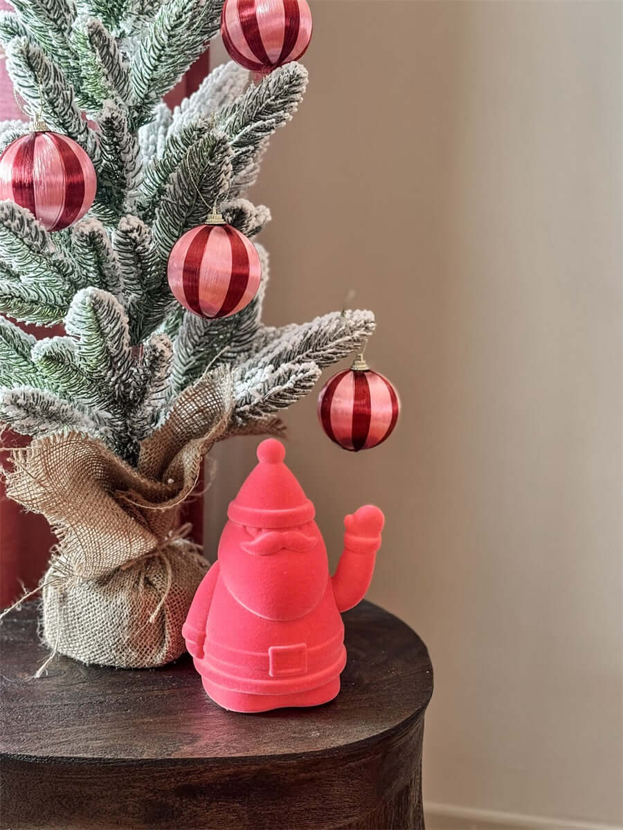 Kerstbal set van 6 gestreept roze/rood