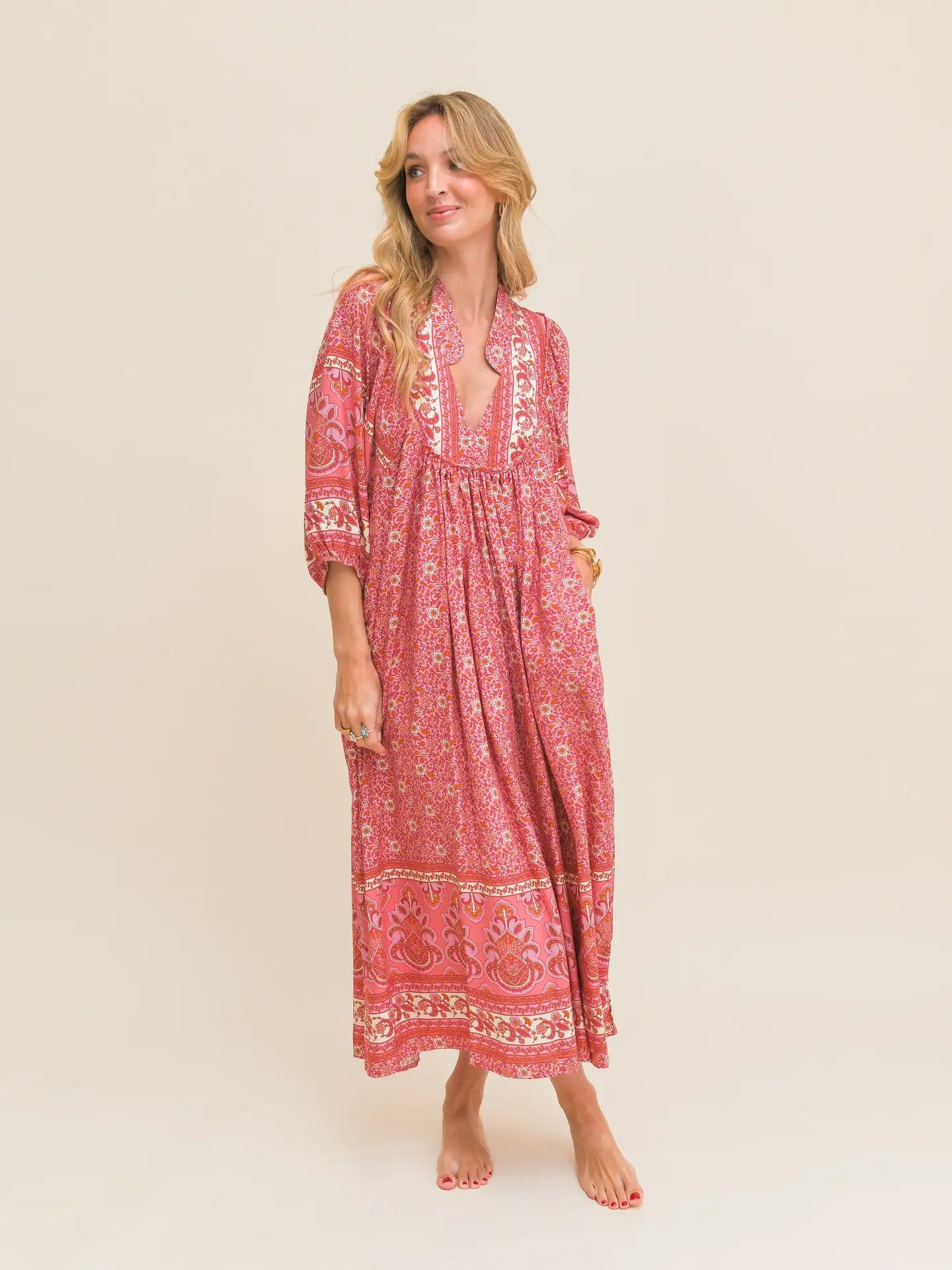 Strawberries and Cream Print Boheme Midi