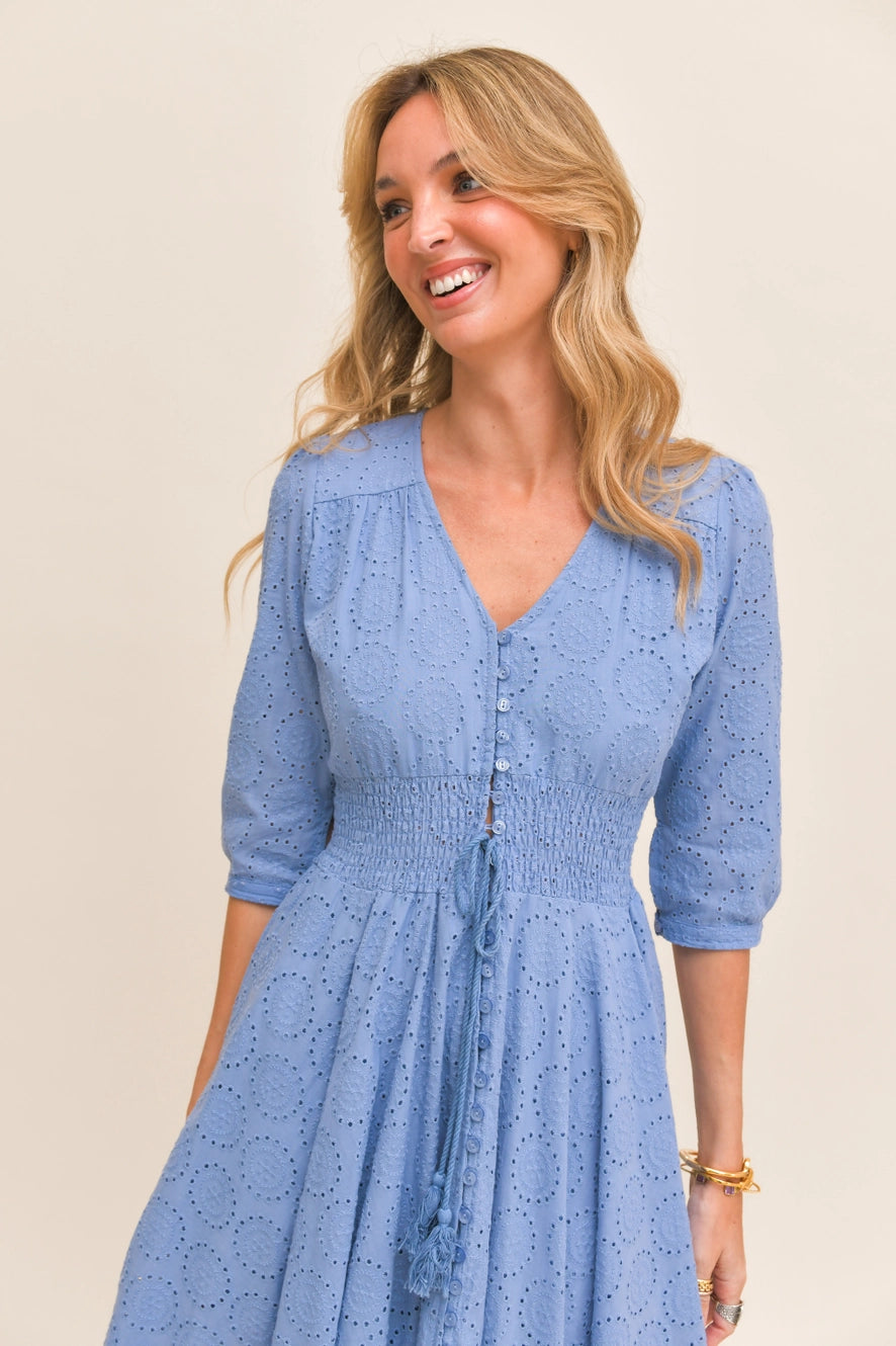 SOL EMBROIDERED BLUE INDIANA MAXI DRESS