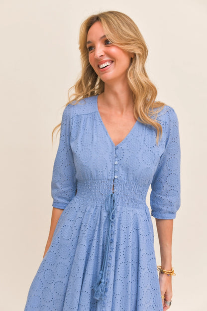SOL EMBROIDERED BLUE INDIANA MAXI DRESS