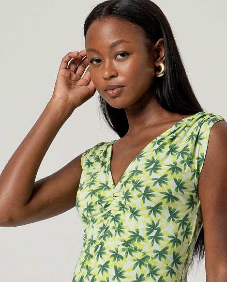 Sleeveless Dress with Ruched Shoulders