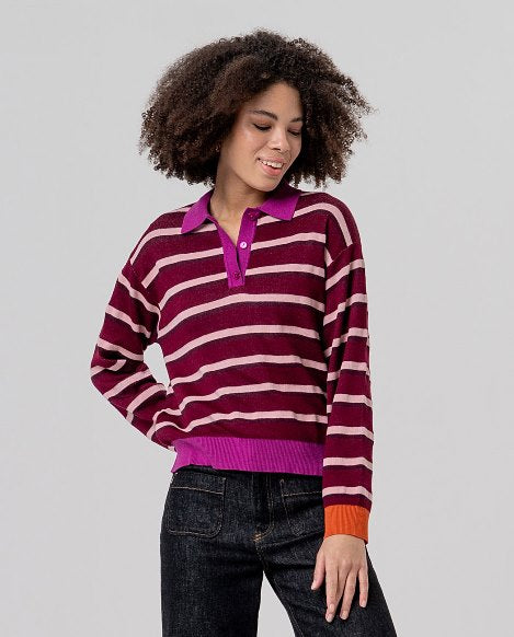 Striped polo neck sweater - Maroon