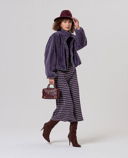 Short fur jacket with high collar - Purple