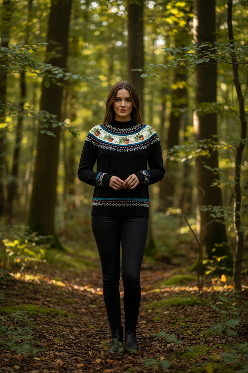 Acorn Fairisle gebreide trui in zwart