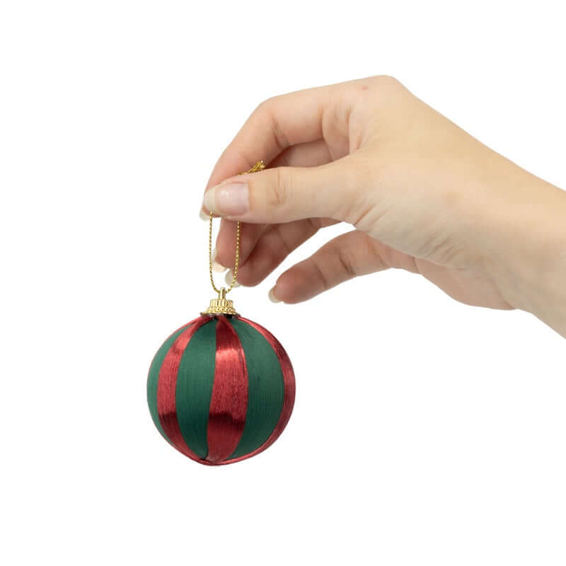 Kerstbal gestreept groen/rood 6 stuks