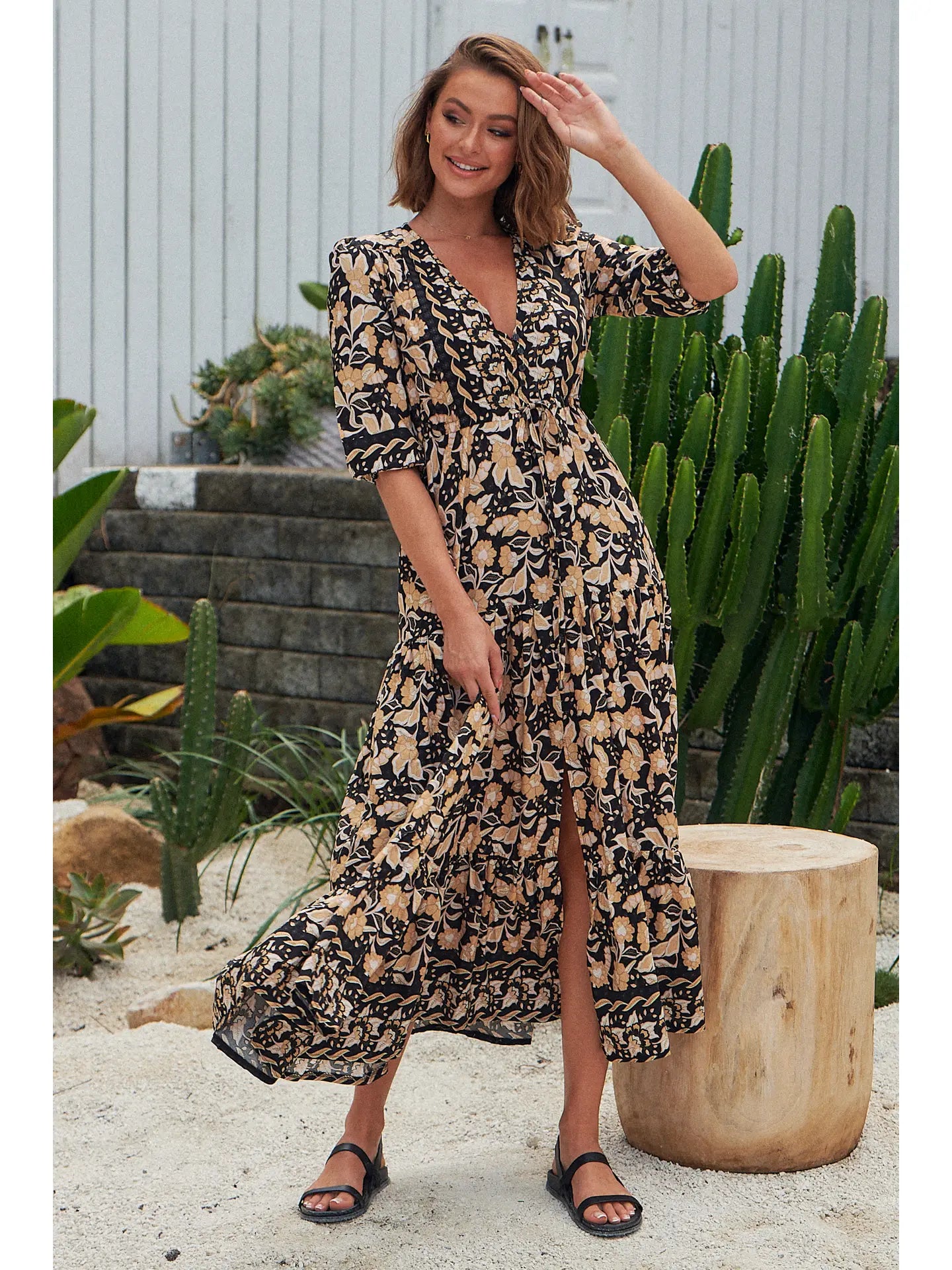 Boho jurk met 3/4 mouw 