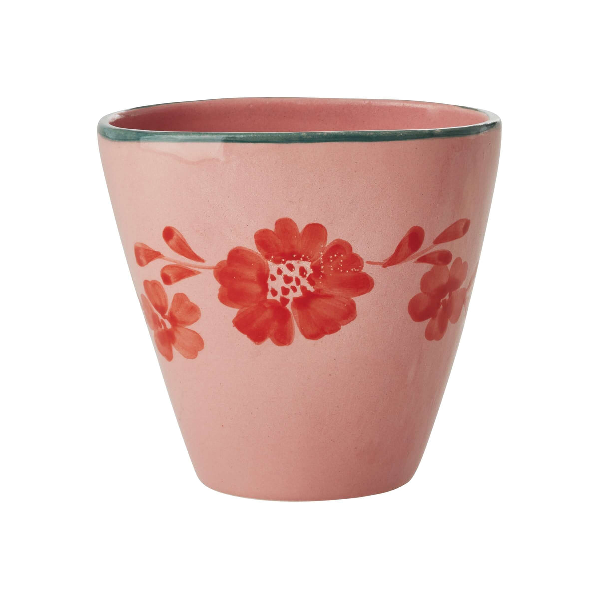 Oval Ceramic Cup - Pink - Hand-painted Flower Wine