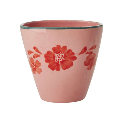 Oval Ceramic Cup - Pink - Hand-painted Flower Wine