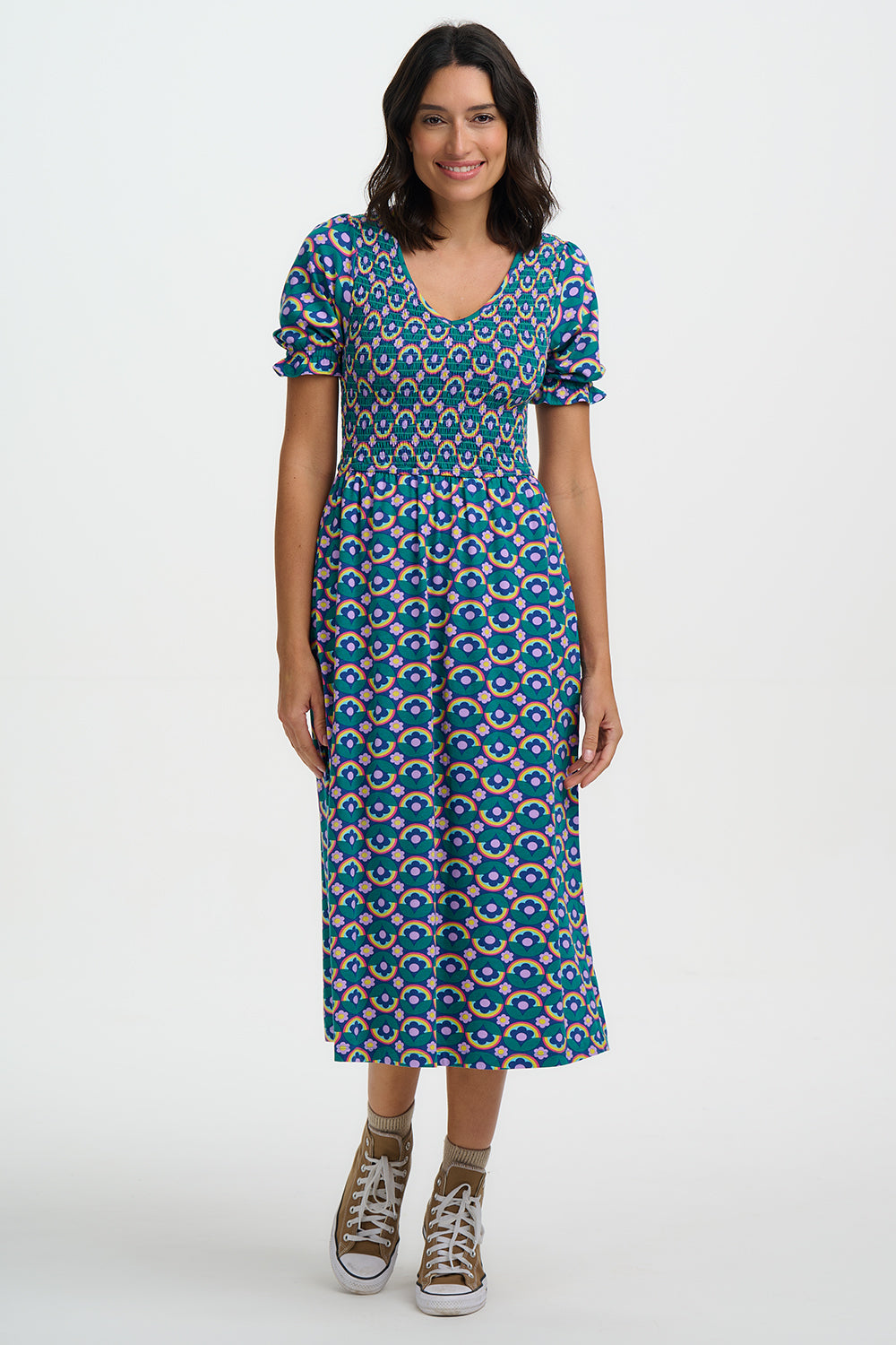 Daphne Shirred midi dress
