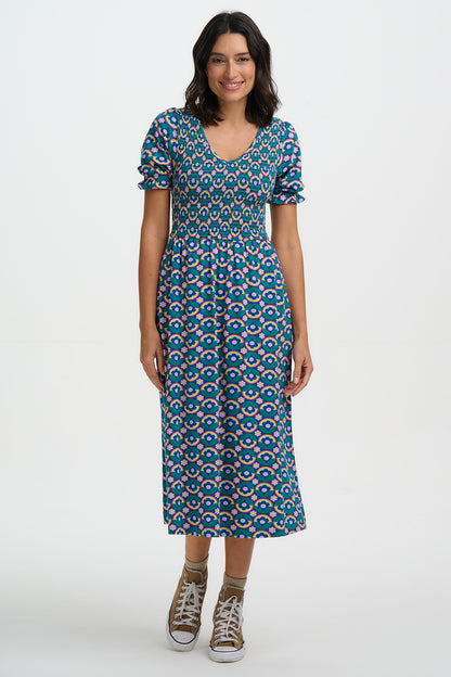 Daphne Shirred midi dress