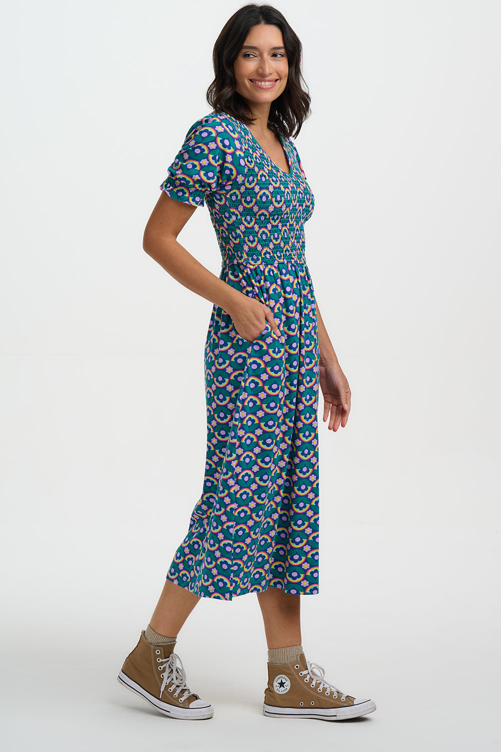 Daphne Shirred midi dress