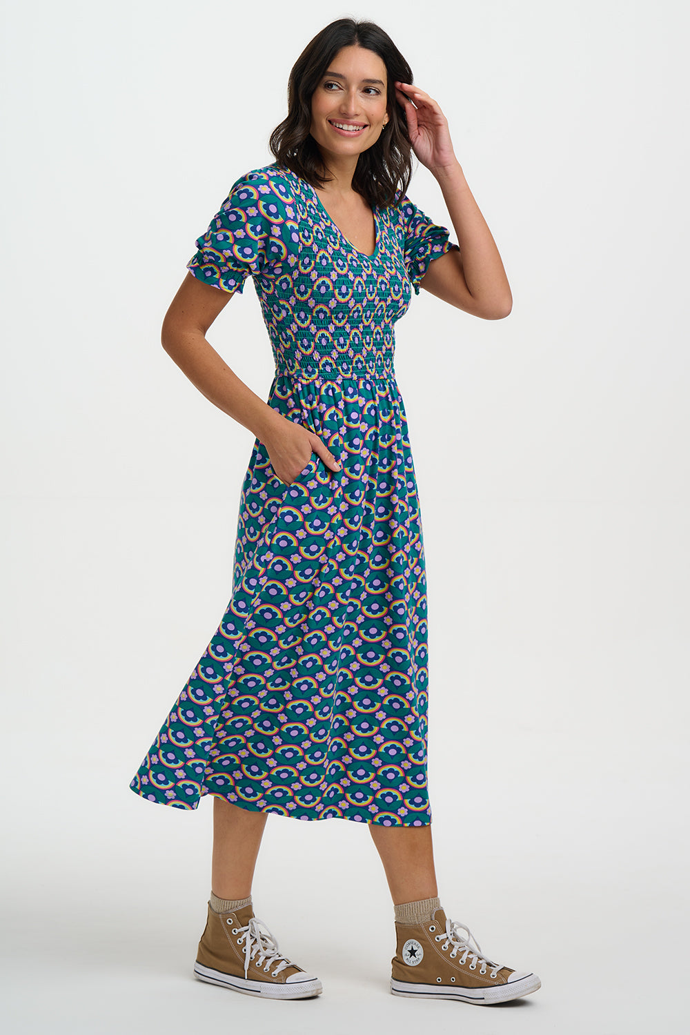 Daphne Shirred midi dress