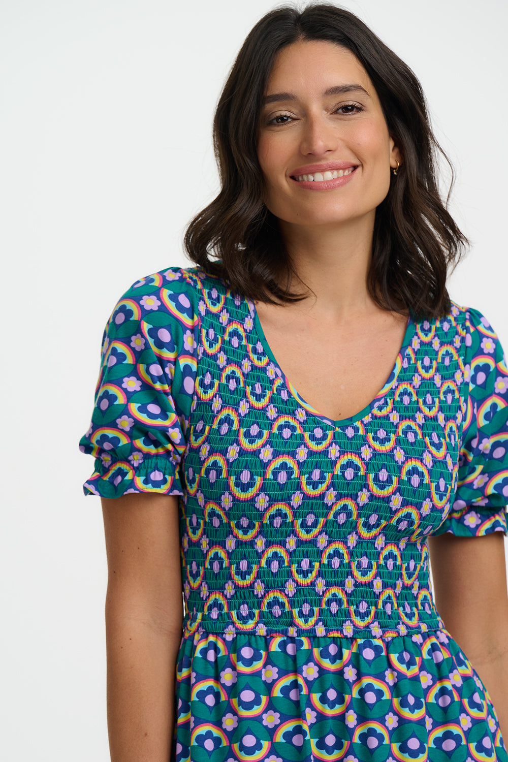 Daphne Shirred midi dress
