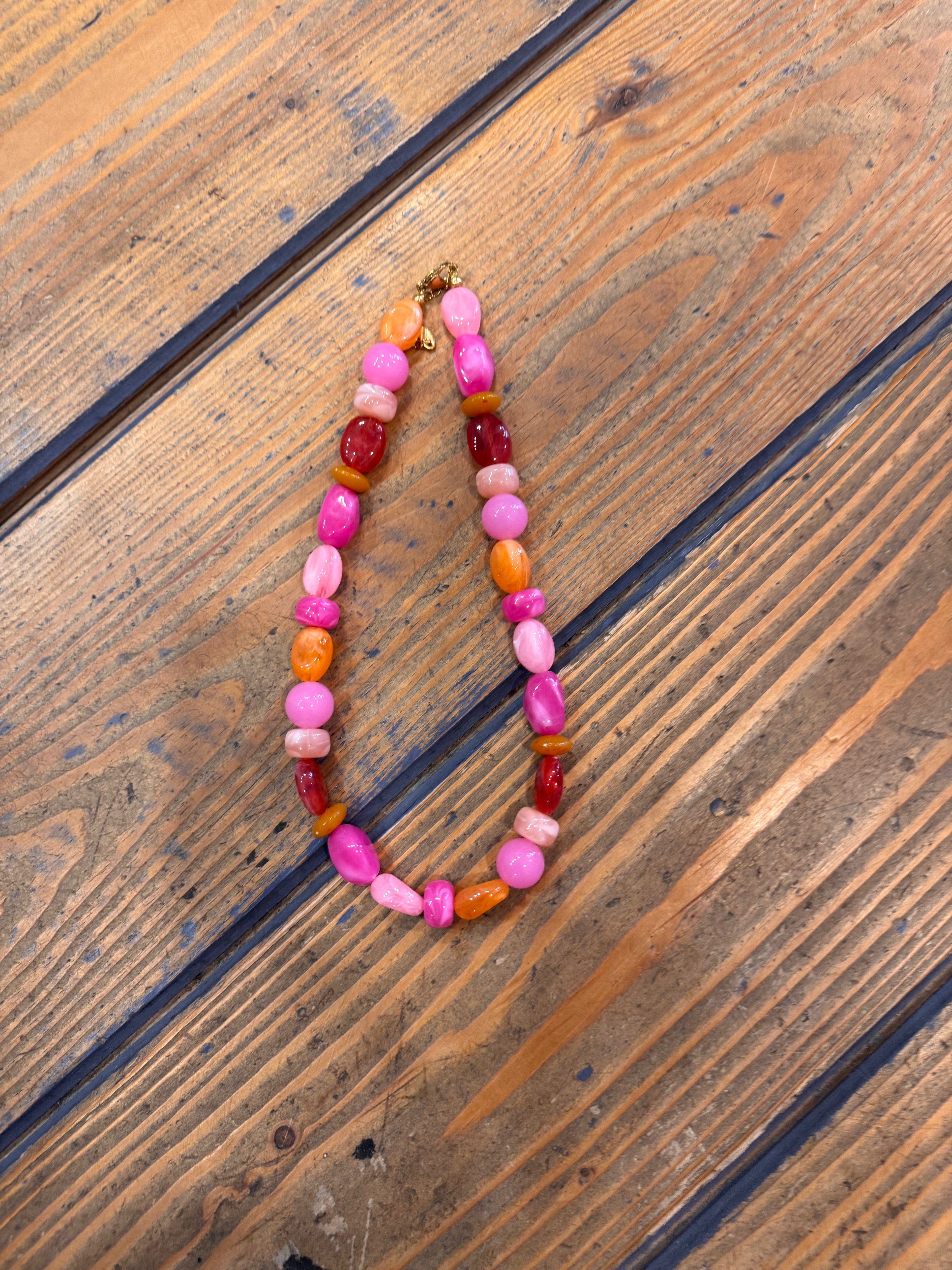 Ketting Kraal mix Roze/Fuchsia