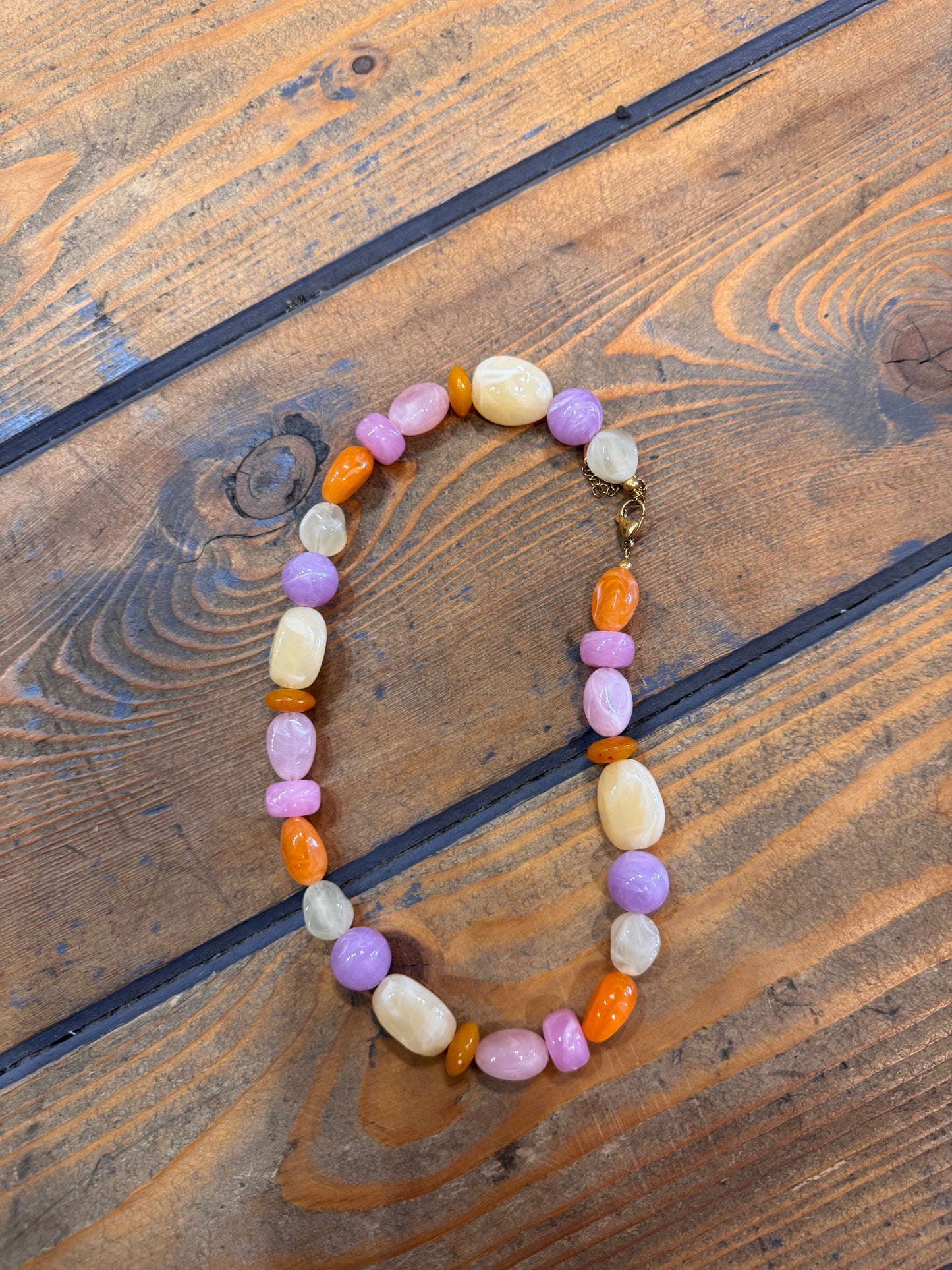 Ketting Kraal mix Oranje /Lila