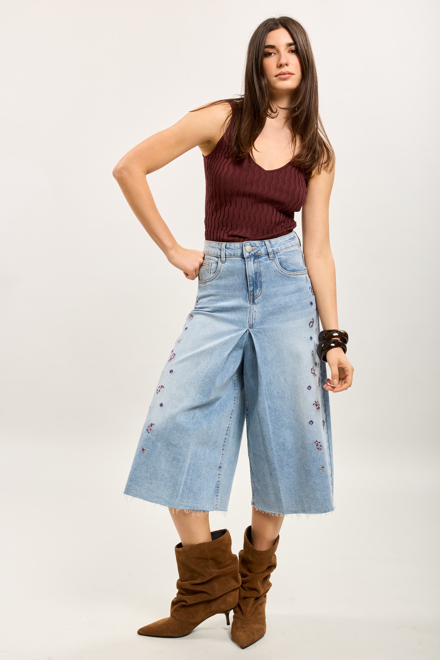 Denim Jort met bloemen