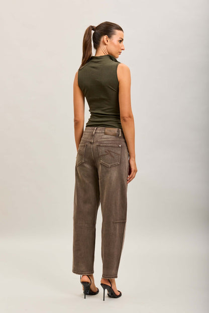 Barrel jeans dubbele band Bruin