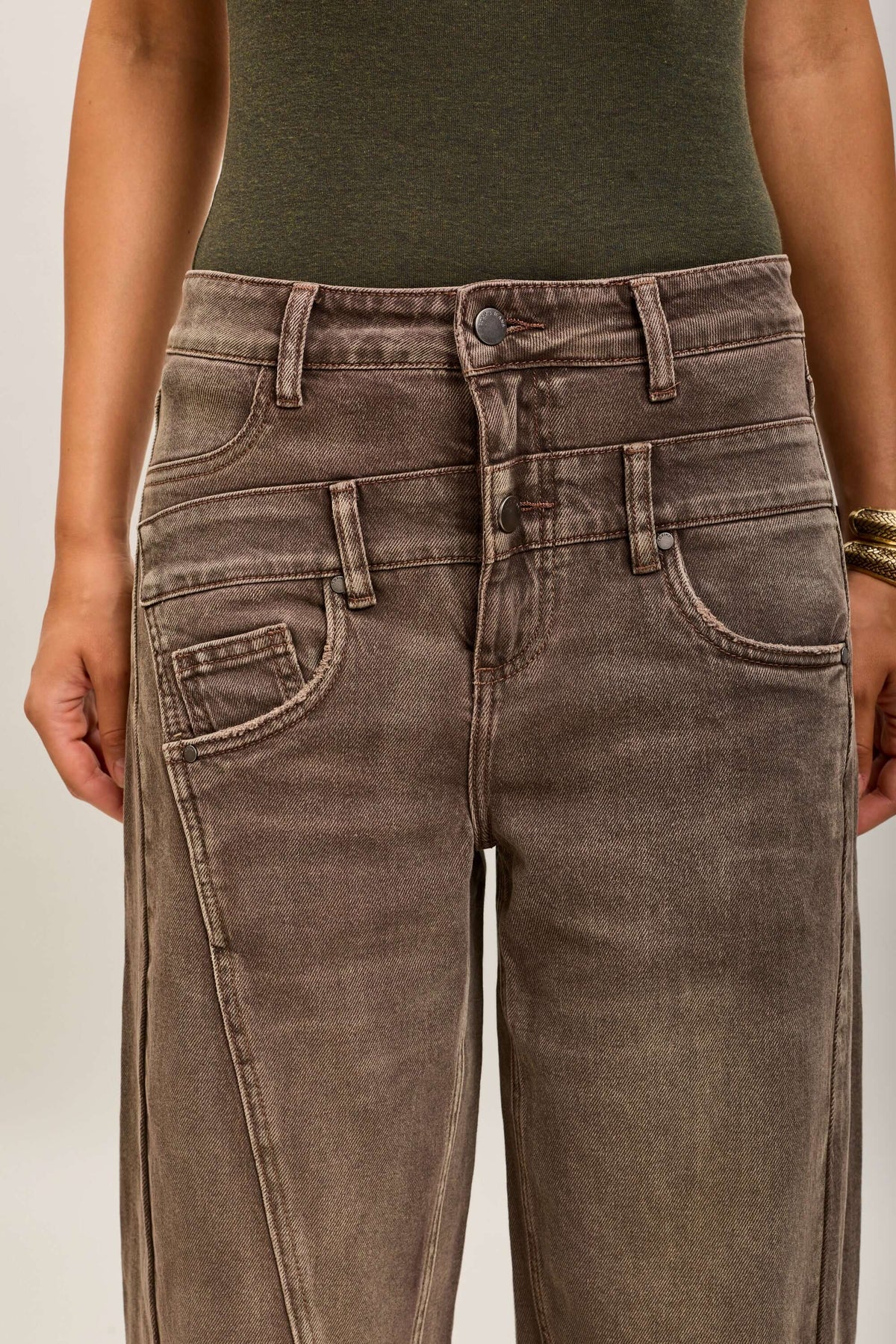 Barrel jeans dubbele band Bruin
