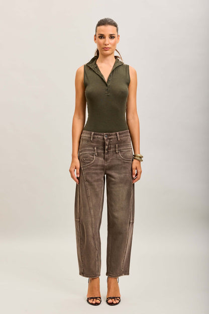 Barrel jeans dubbele band Bruin