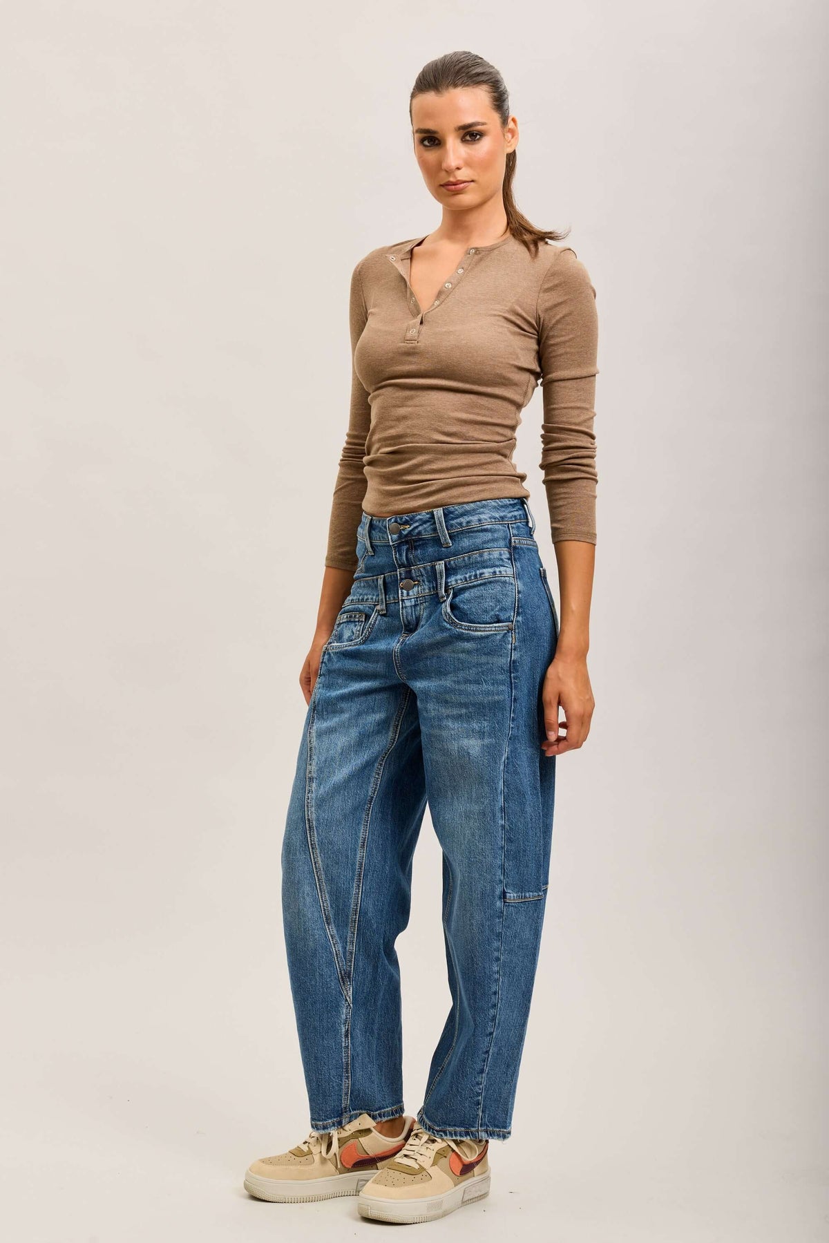 Barrel jeans dubbele band Denim