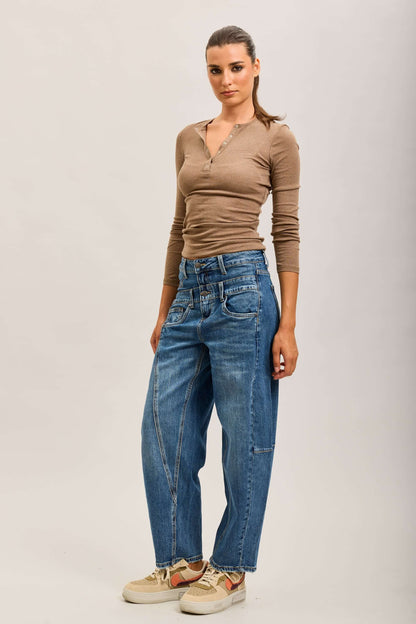 Barrel jeans dubbele band Denim