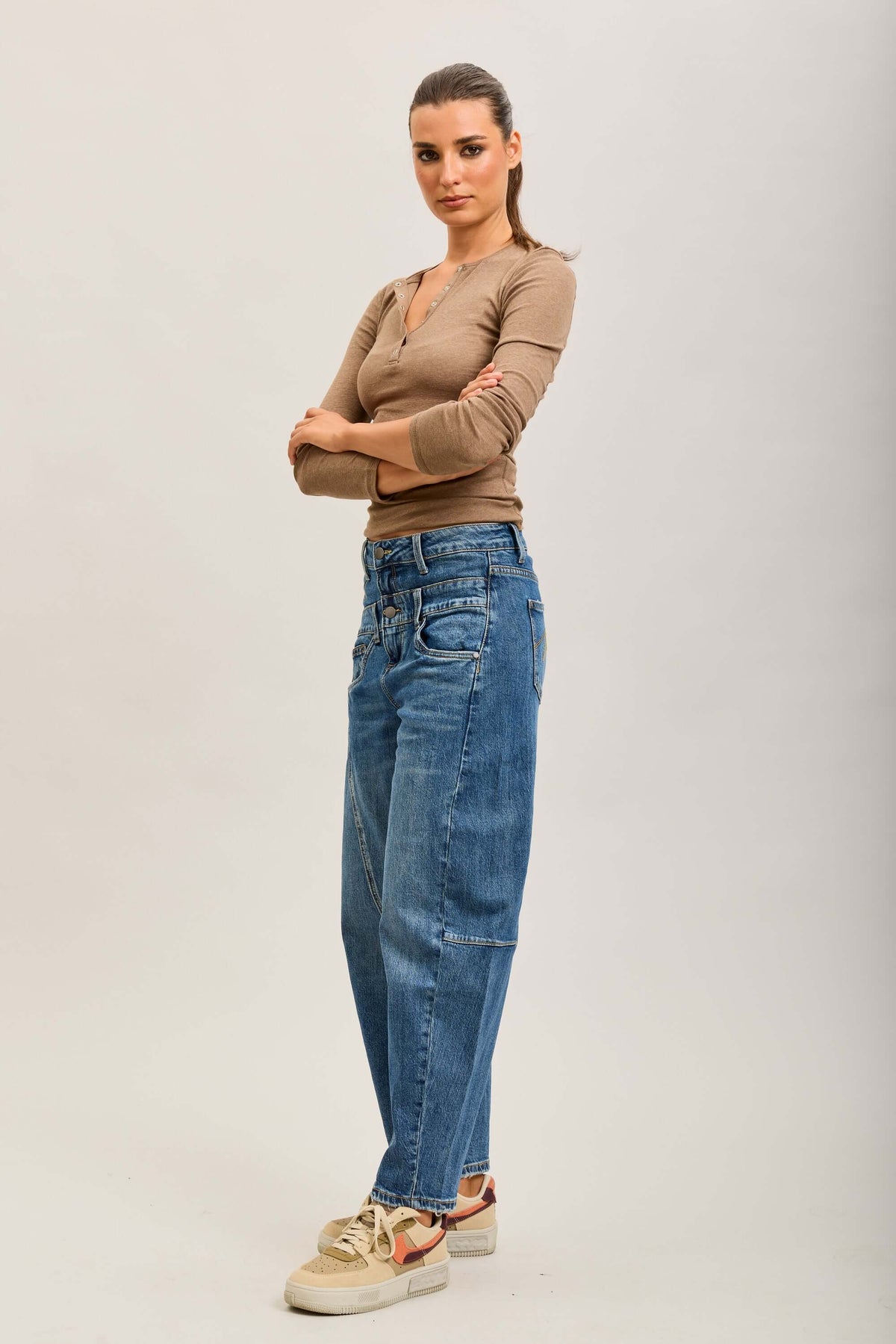 Barrel jeans dubbele band Denim