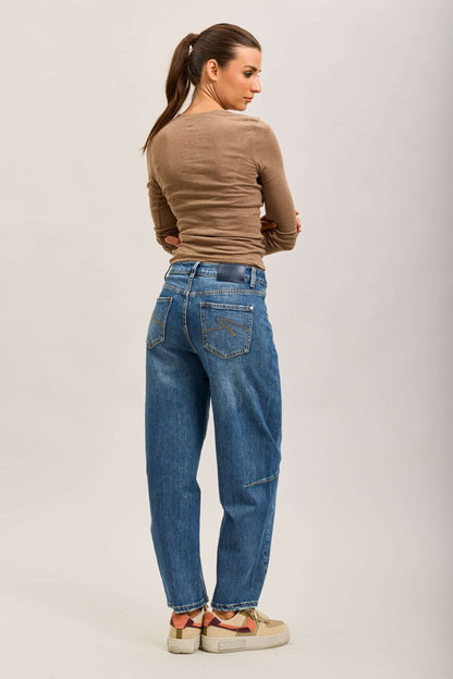 Barrel jeans dubbele band Denim