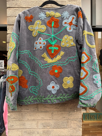 Velvet Suzani jacket Grey