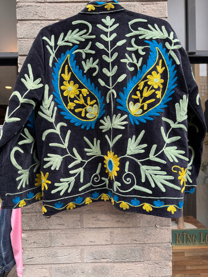 Velvet Suzani jacket Zwart met Blauw