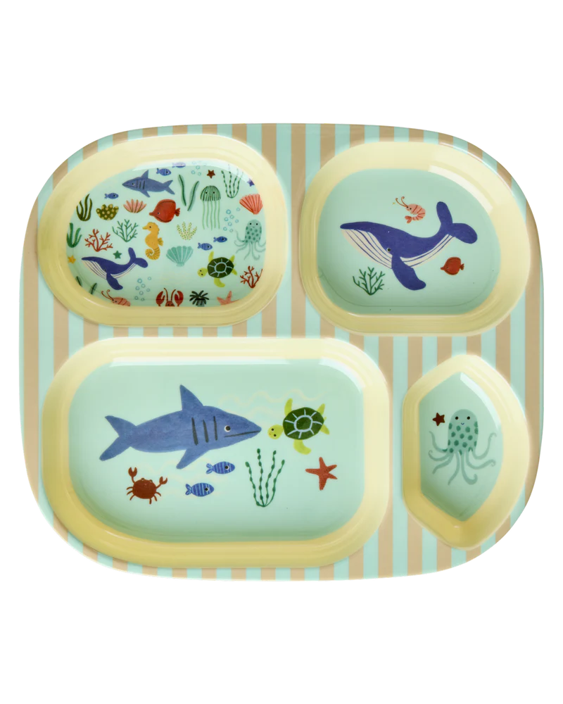 Kinderbord met 4 Compartimenten - Blauw - Ocean Print