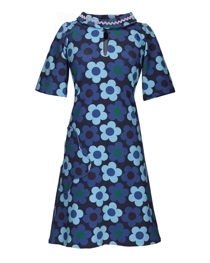 Blauwe jurk met bloemenprint 