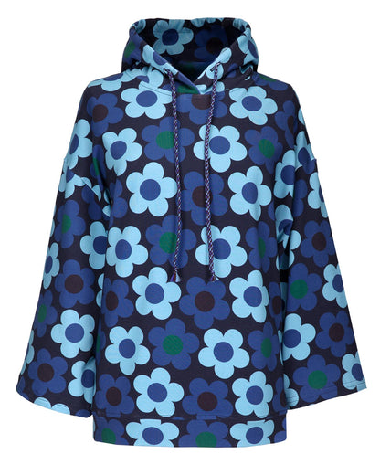 Blauwe hoodie  met capuchon.