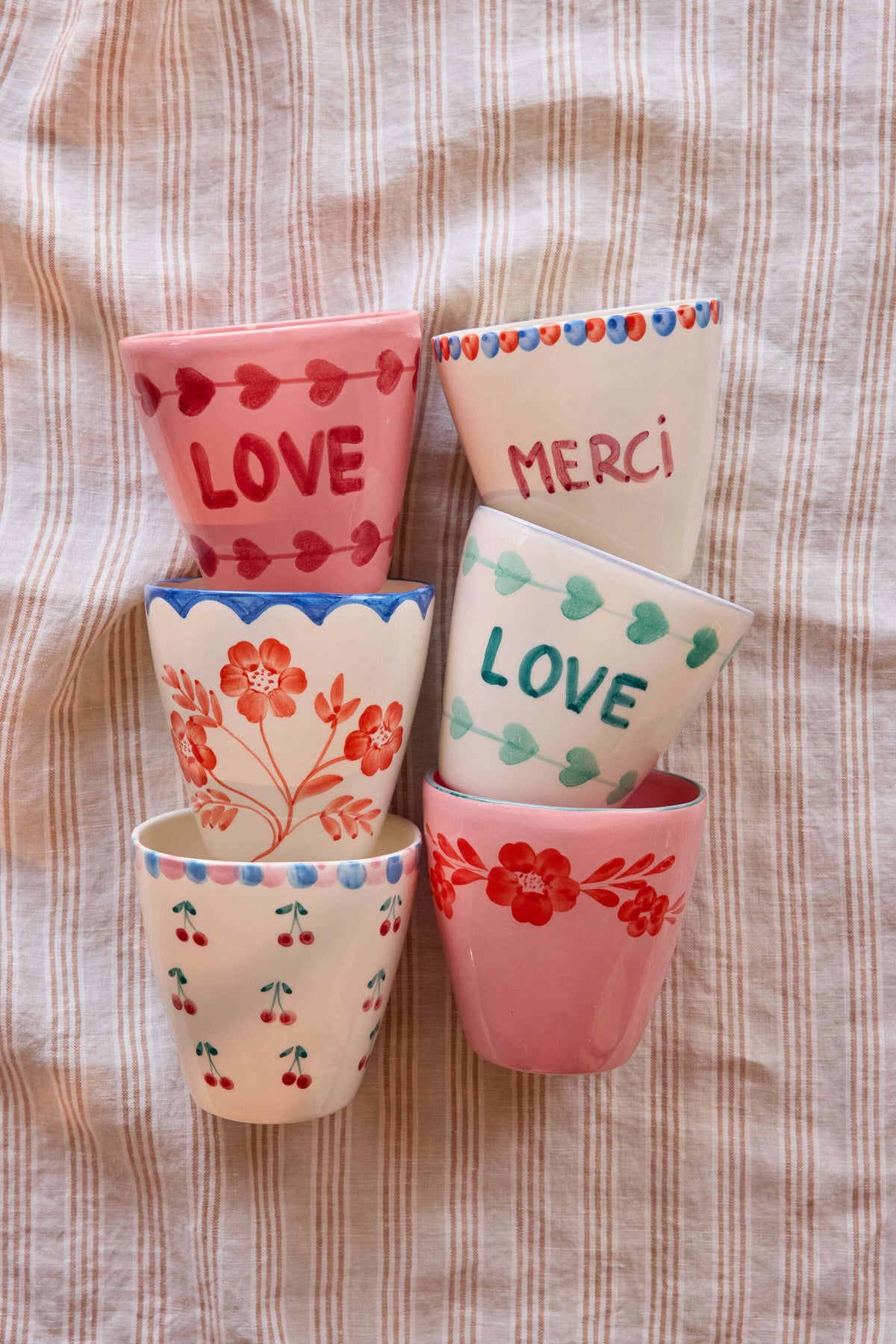 Oval Ceramic Cup - Pink - Hand-painted Flower Wine