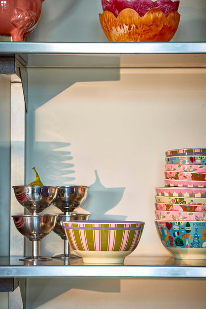 Melamine Bowl with Stripe Delight Print