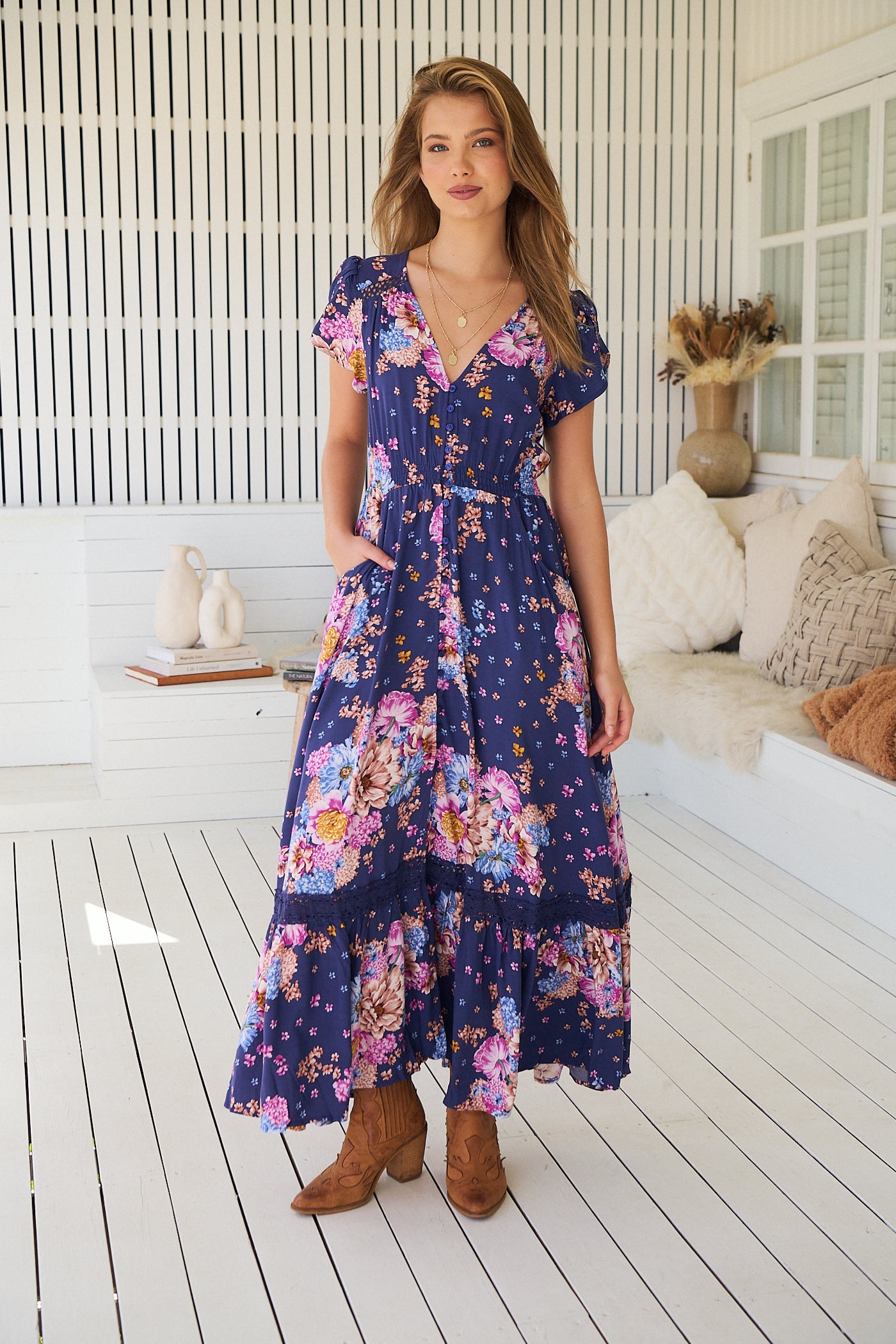 WILD WHIM PRINT CARMEN MAXI DRESS