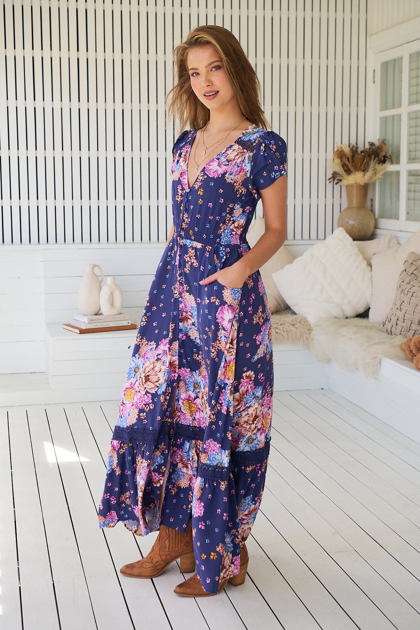 WILD WHIM PRINT CARMEN MAXI DRESS