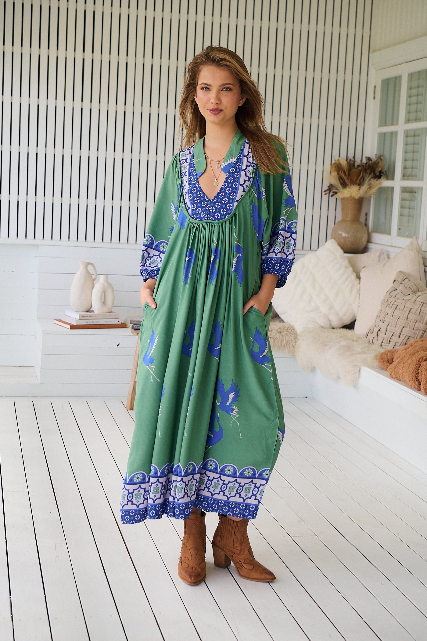 BLUE BIRD PRINT BOHEME MIDI