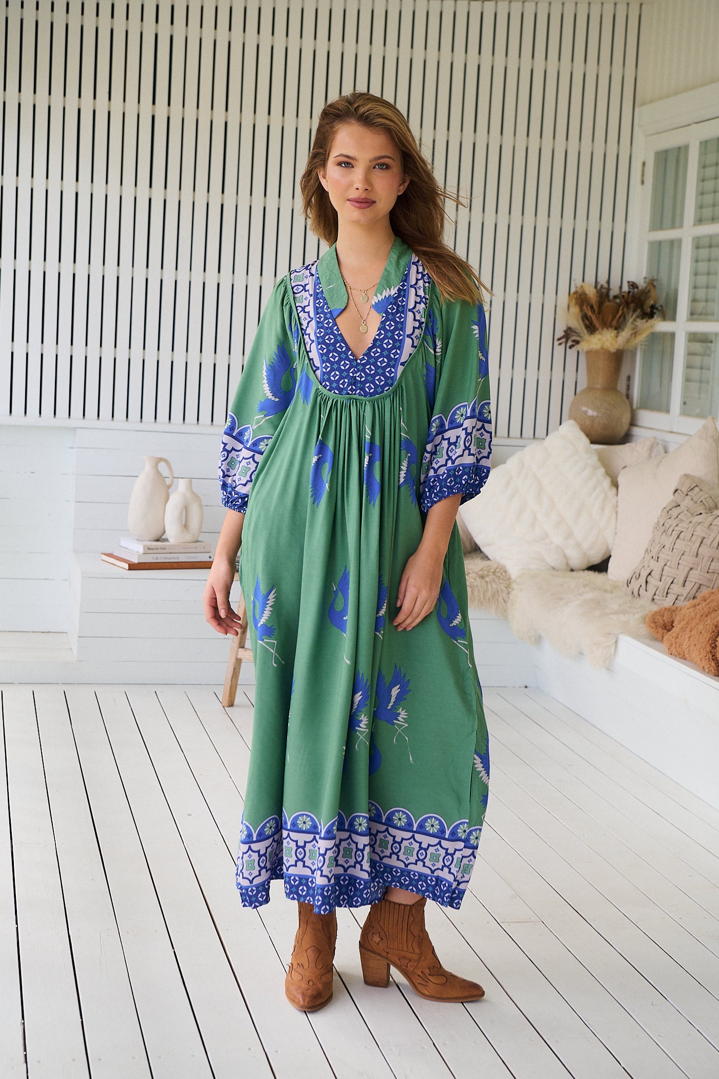 BLUE BIRD PRINT BOHEME MIDI