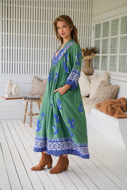 BLUE BIRD PRINT BOHEME MIDI