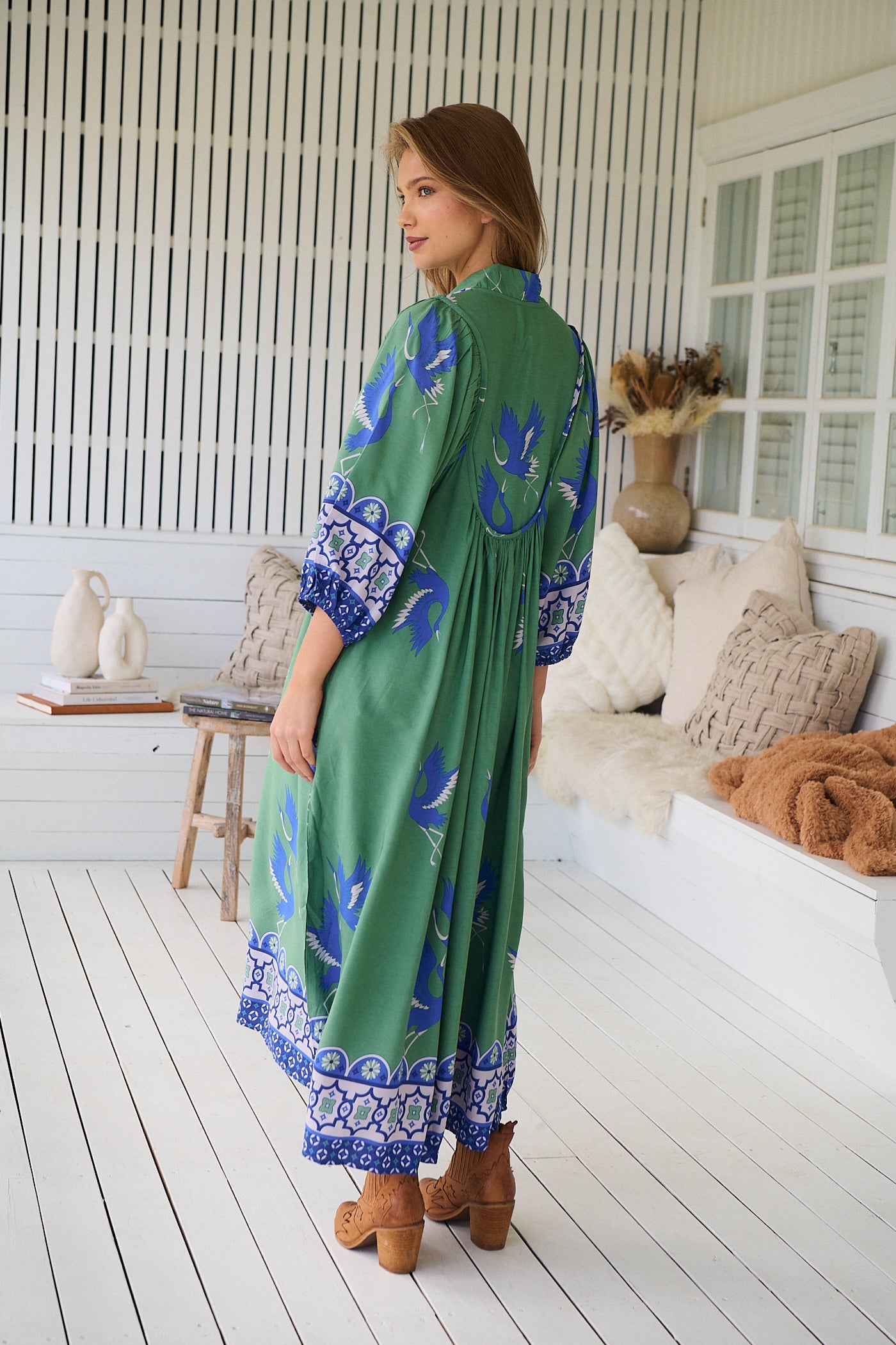 BLUE BIRD PRINT BOHEME MIDI