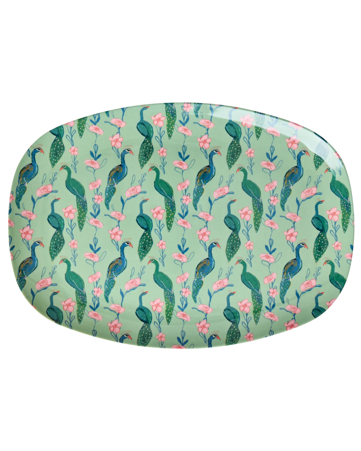 Large Rectangular Dinner Plate - Green - Peacock Power Print