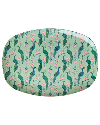 Large Rectangular Dinner Plate - Green - Peacock Power Print