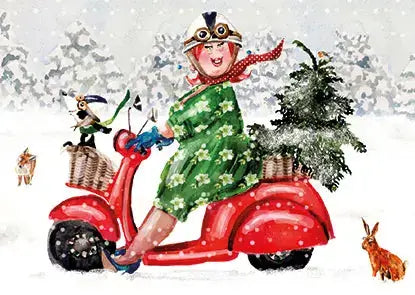 Postkaart Kerst Scooter