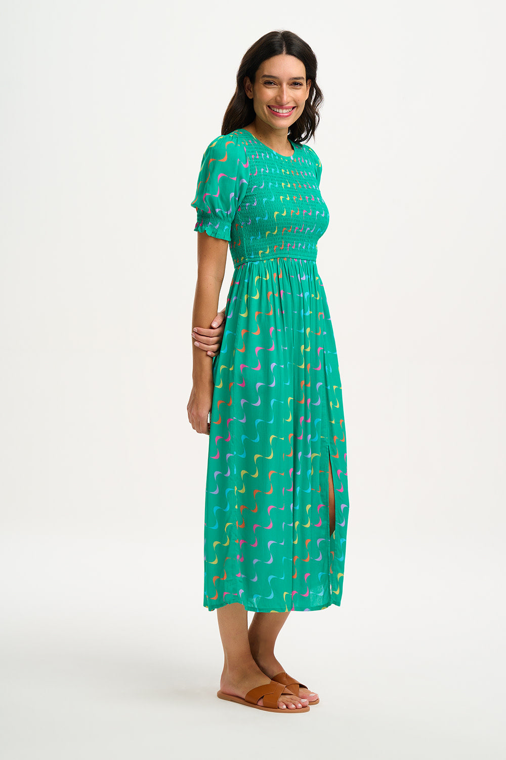 Rosita Shirred Midi Dress  Green